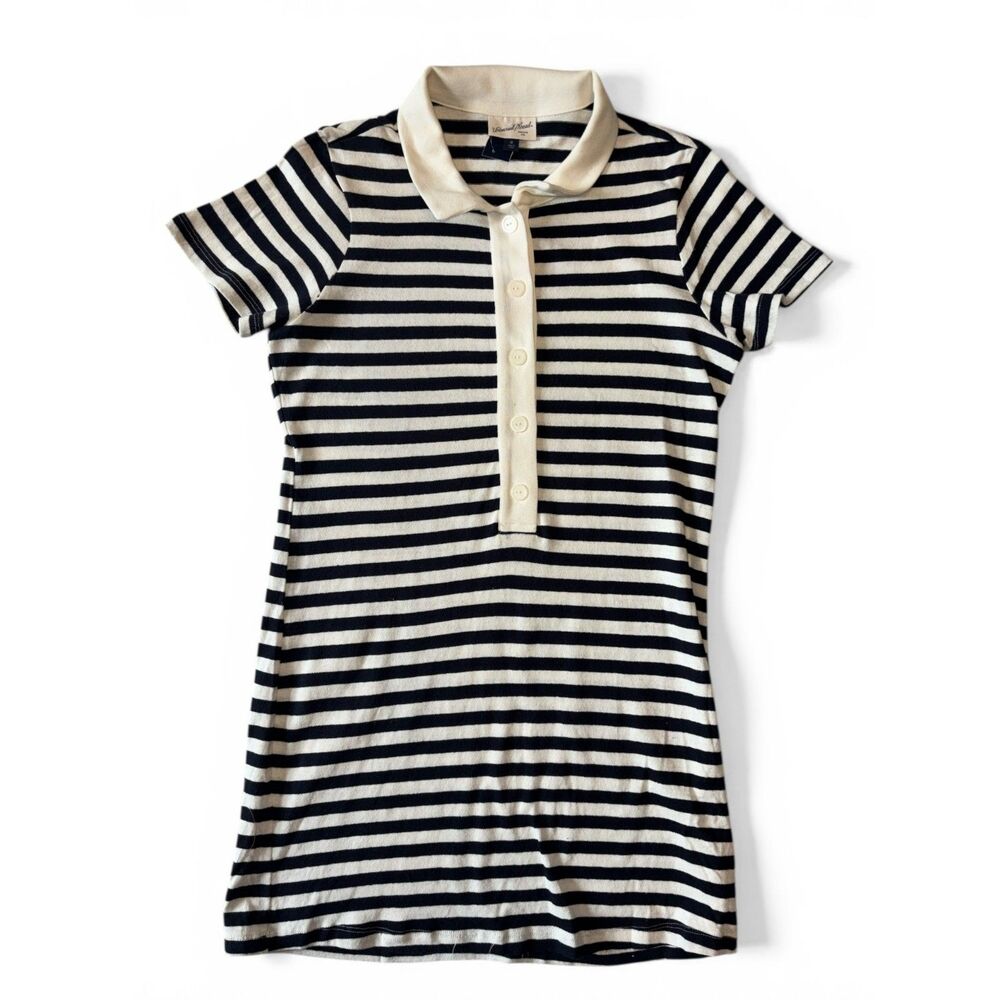 Universal Thread Navy Cream Striped Collared T-Shirt Dress Medium